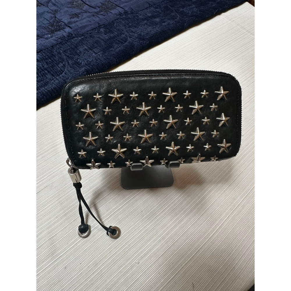 Jimmy Choo Black Silver Star Studded Leather Zip Around Long Wallet - Picture 2 of 15